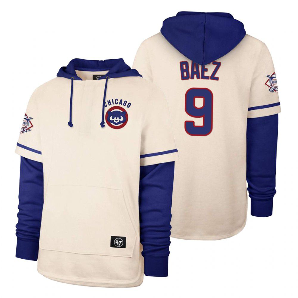 Men Chicago Cubs #9 Baez Cream 2021 Pullover Hoodie MLB Jersey->chicago cubs->MLB Jersey